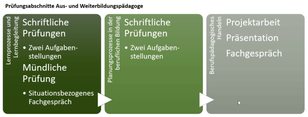 Schematische Darstellung der Prüfungsabschnitte der Prüfung der Aus- und Weiterbildungspädagogen