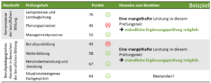 Beispielhafter Darstellung eines Ergebnisrasters für die schriftlichen Prüfungen der Berufspädagogen